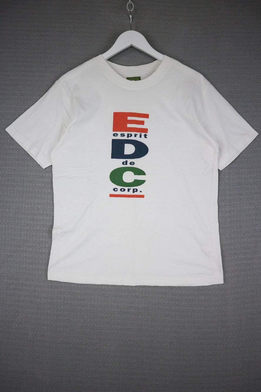 Vintage 90s EDC Esprit de Corp White Graphic T-Shirt Block Logo Spellout M